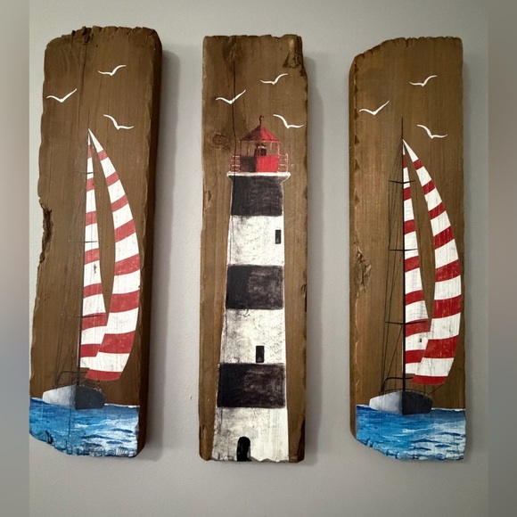 Nautical Lighthouse and Sailboat Wall Decor - Picture 2 of 2